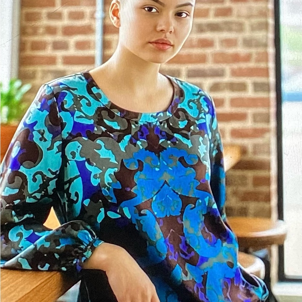 Dana Buchman Blue multicolored Floral Blouse Size M